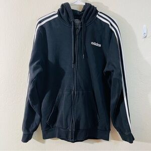 Adidas 3 Stripe Full Zip Fleece Hoodie Sweater Men Medium Pockets Activewear